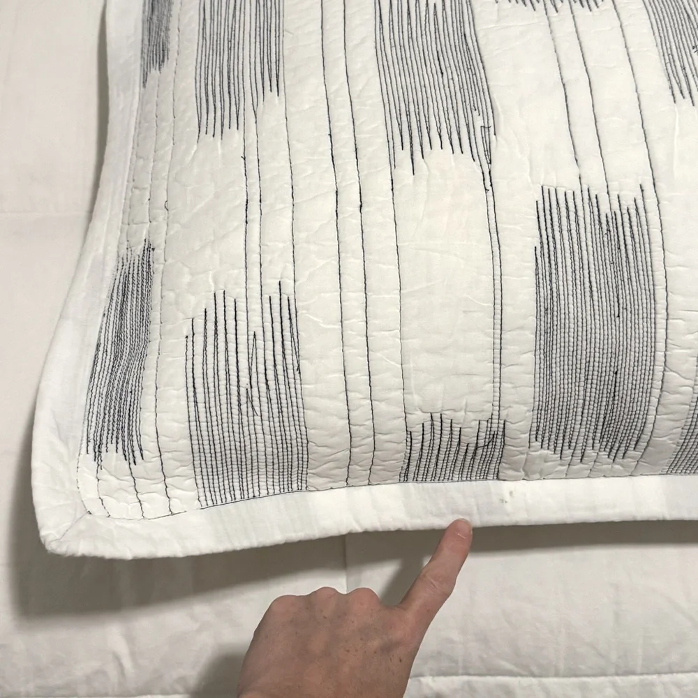 Crate&Barrel Embroidered Contrast Weave Standard Cotton Sham Pillow Case